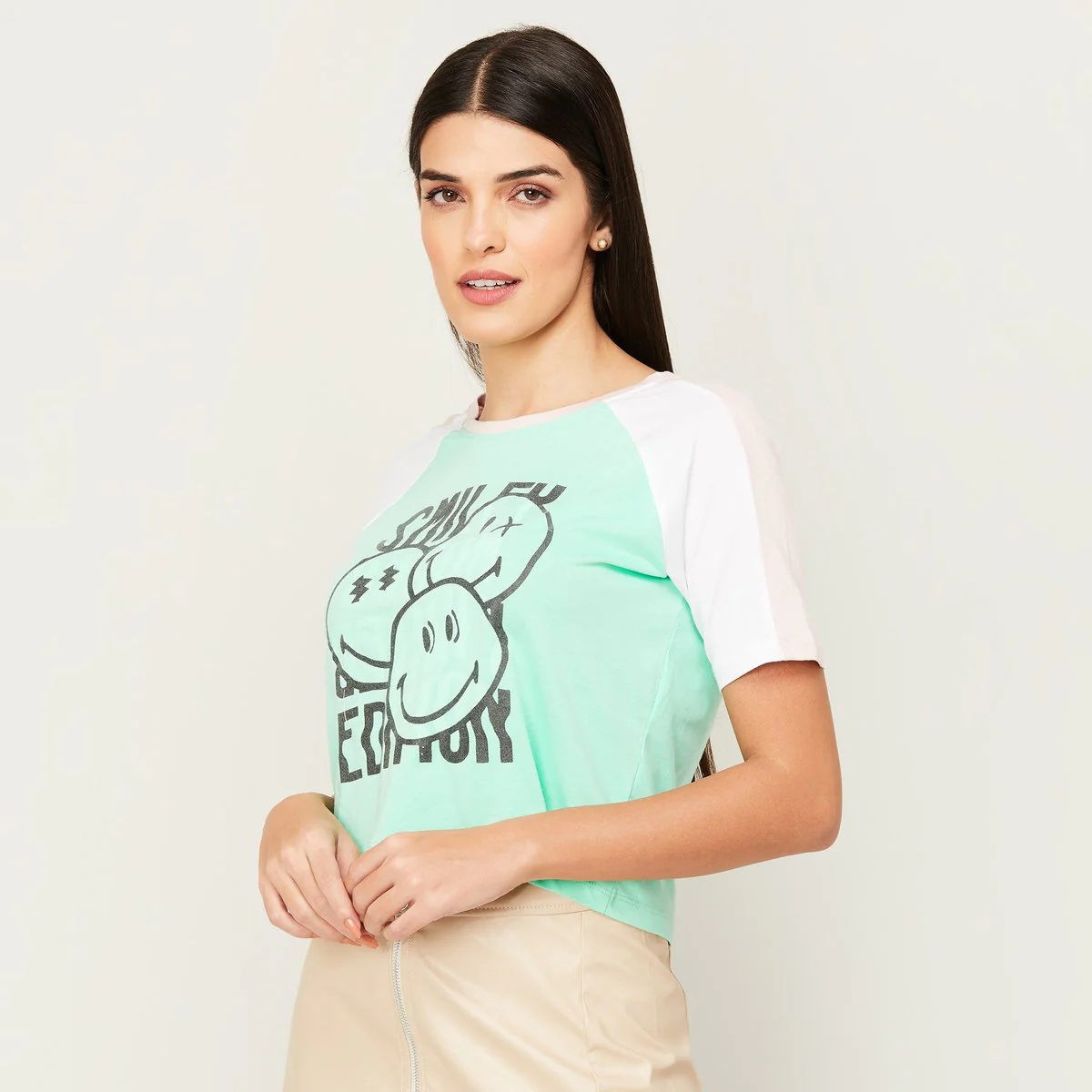 SmileyWorld Women Printed Round Neck Crop T-Shirt - Image 4