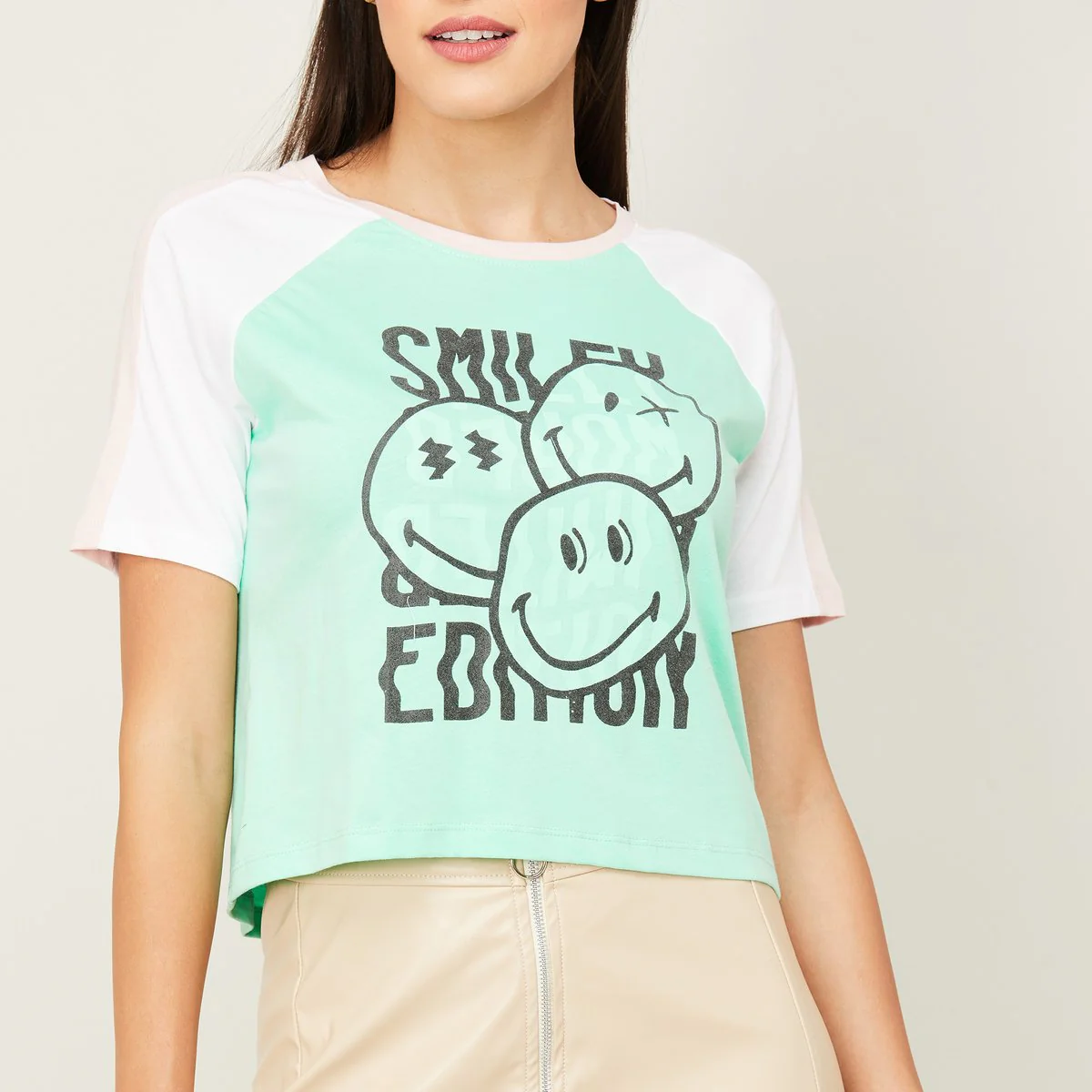 SmileyWorld Women Printed Round Neck Crop T-Shirt - Image 5