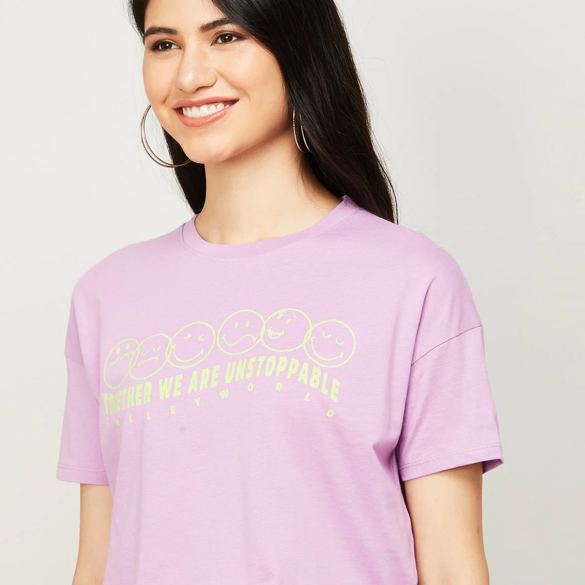 SmileyWorld Women Printed Round Neck Crop T-Shirt - Image 3