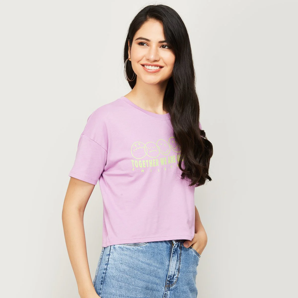 SmileyWorld Women Printed Round Neck Crop T-Shirt - Image 4