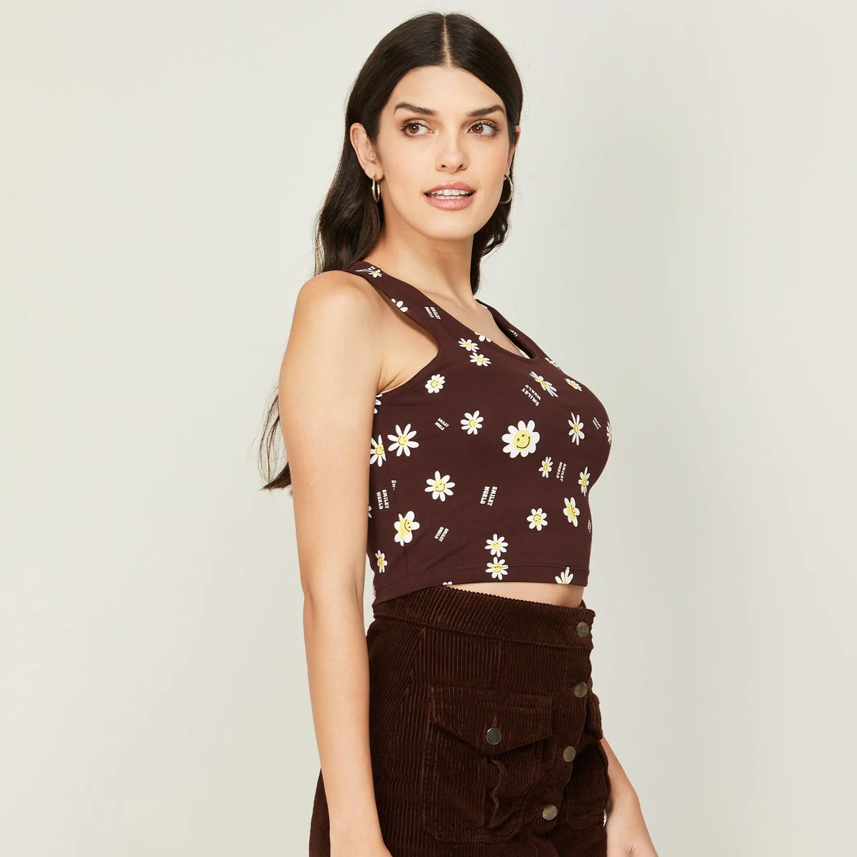 SmileyWorld Women Printed Round Neck Crop Top
