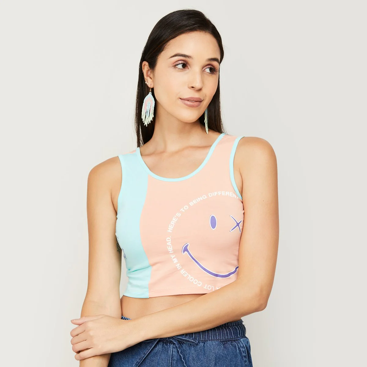 SmileyWorld Women Printed Sleeveless Crop Top