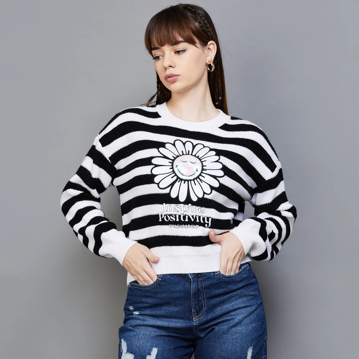 SmileyWorld Women Striped Pullover
