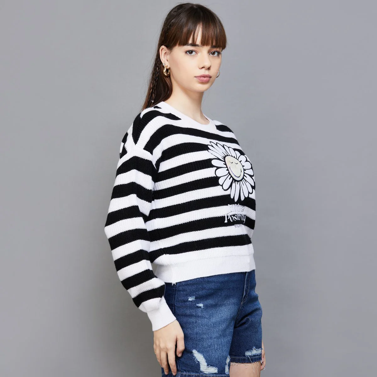 SmileyWorld Women Striped Pullover - Image 3