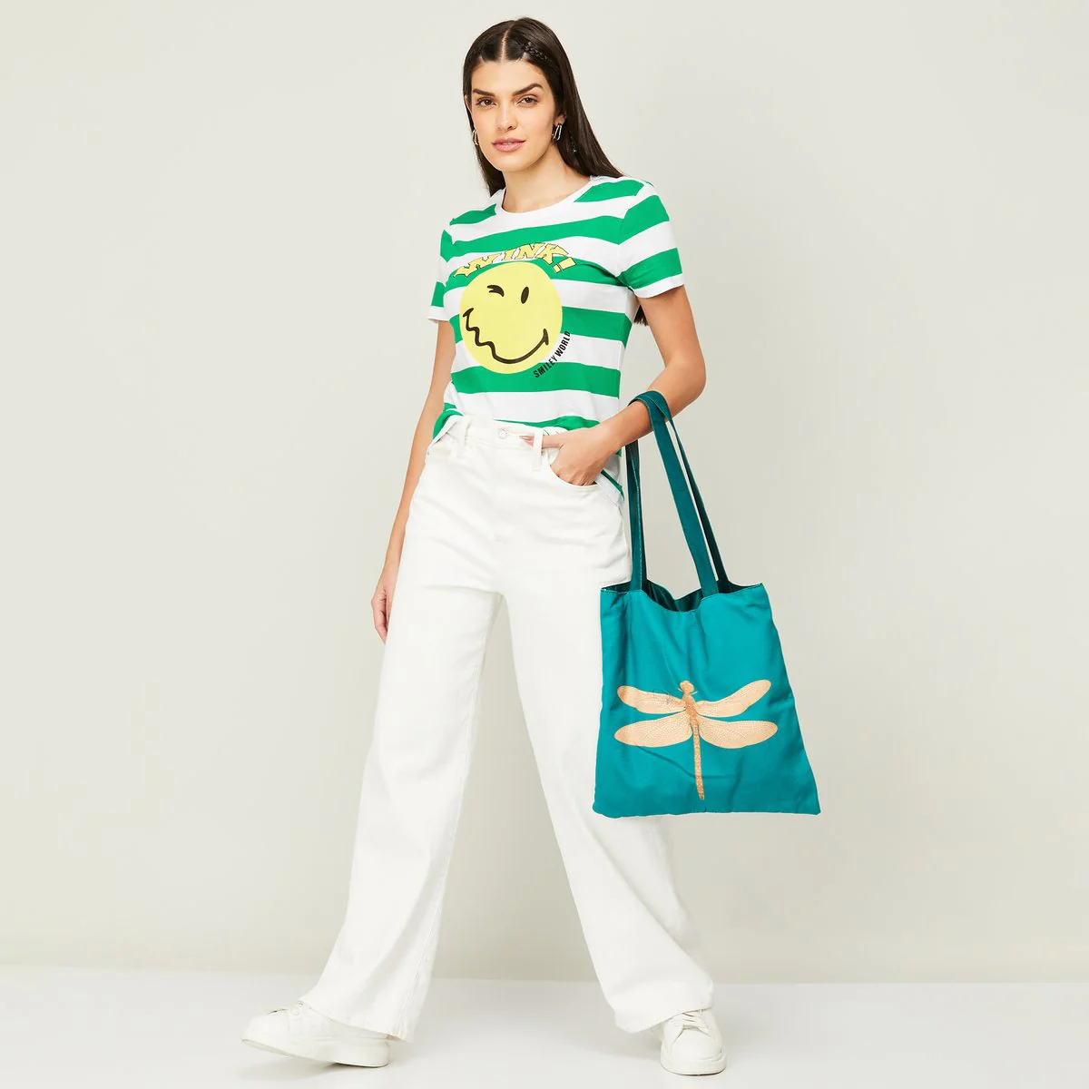 SmileyWorld Women Striped Round Neck T-Shirt - Image 2
