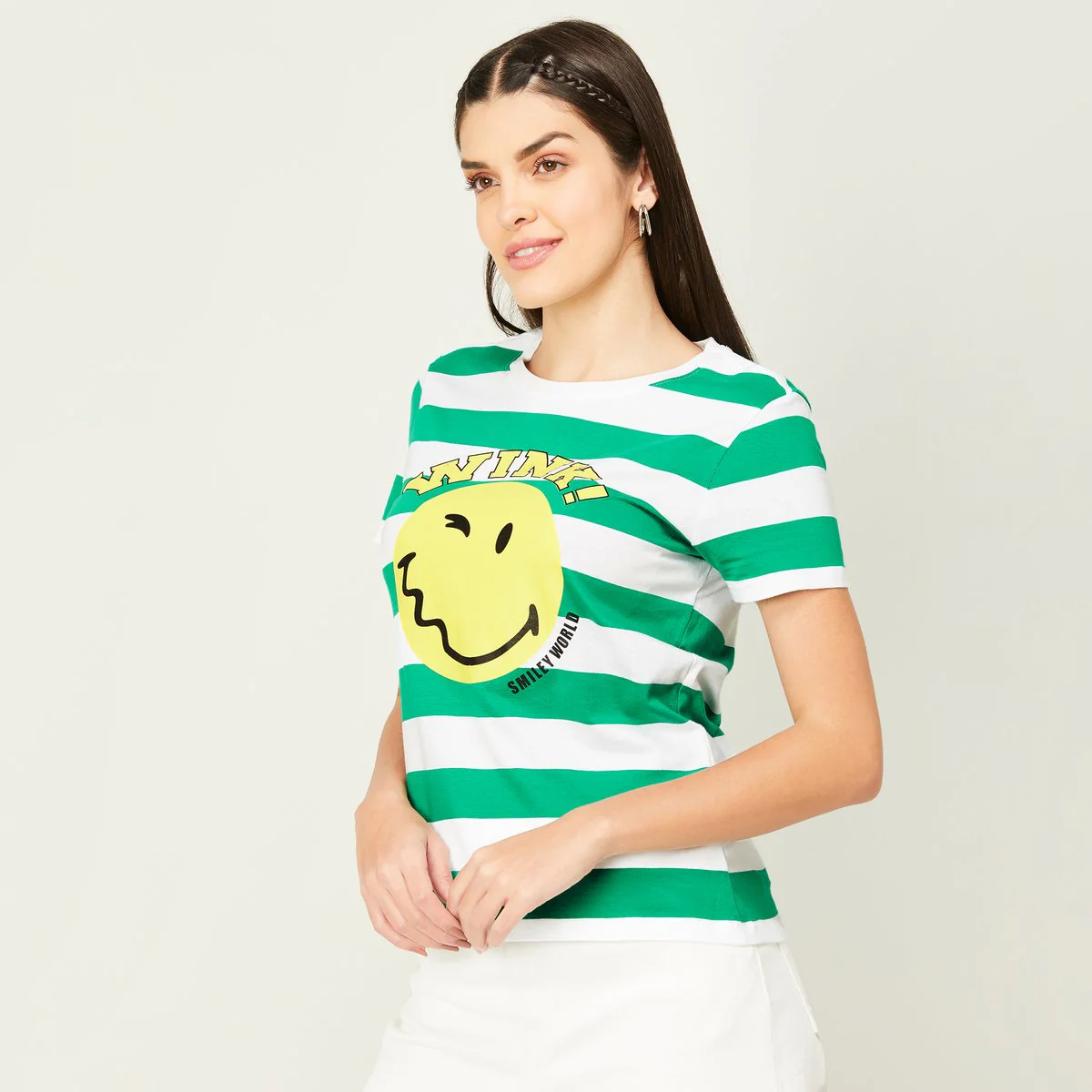SmileyWorld Women Striped Round Neck T-Shirt - Image 3