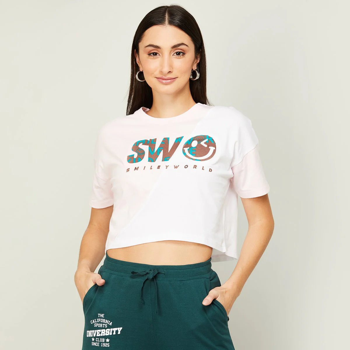SmileyWorld Women Typographic Printed Crew Neck T-Shirt