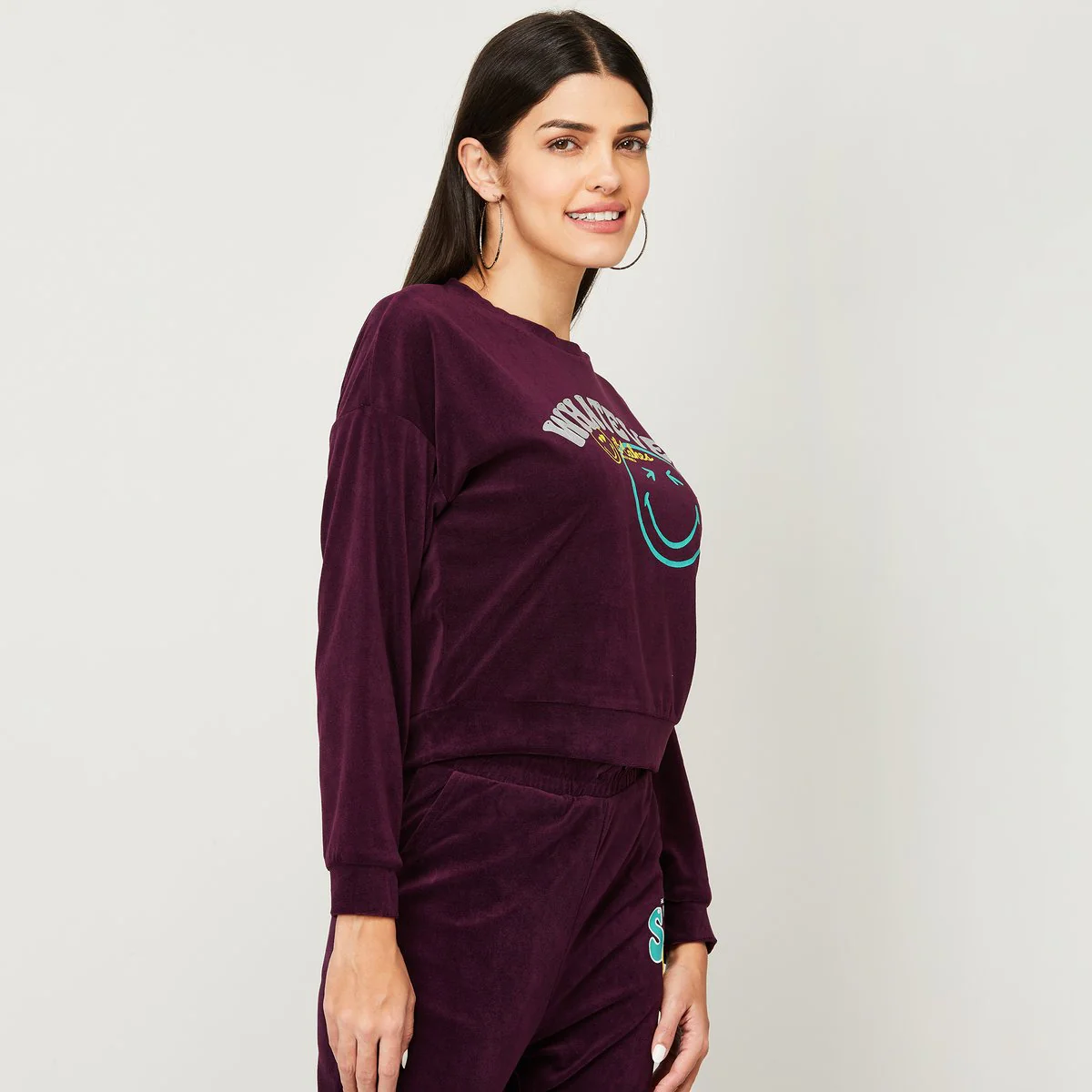 SmileyWorld Women Typographic Printed Drop Shoulder Sweatshirt - Image 2