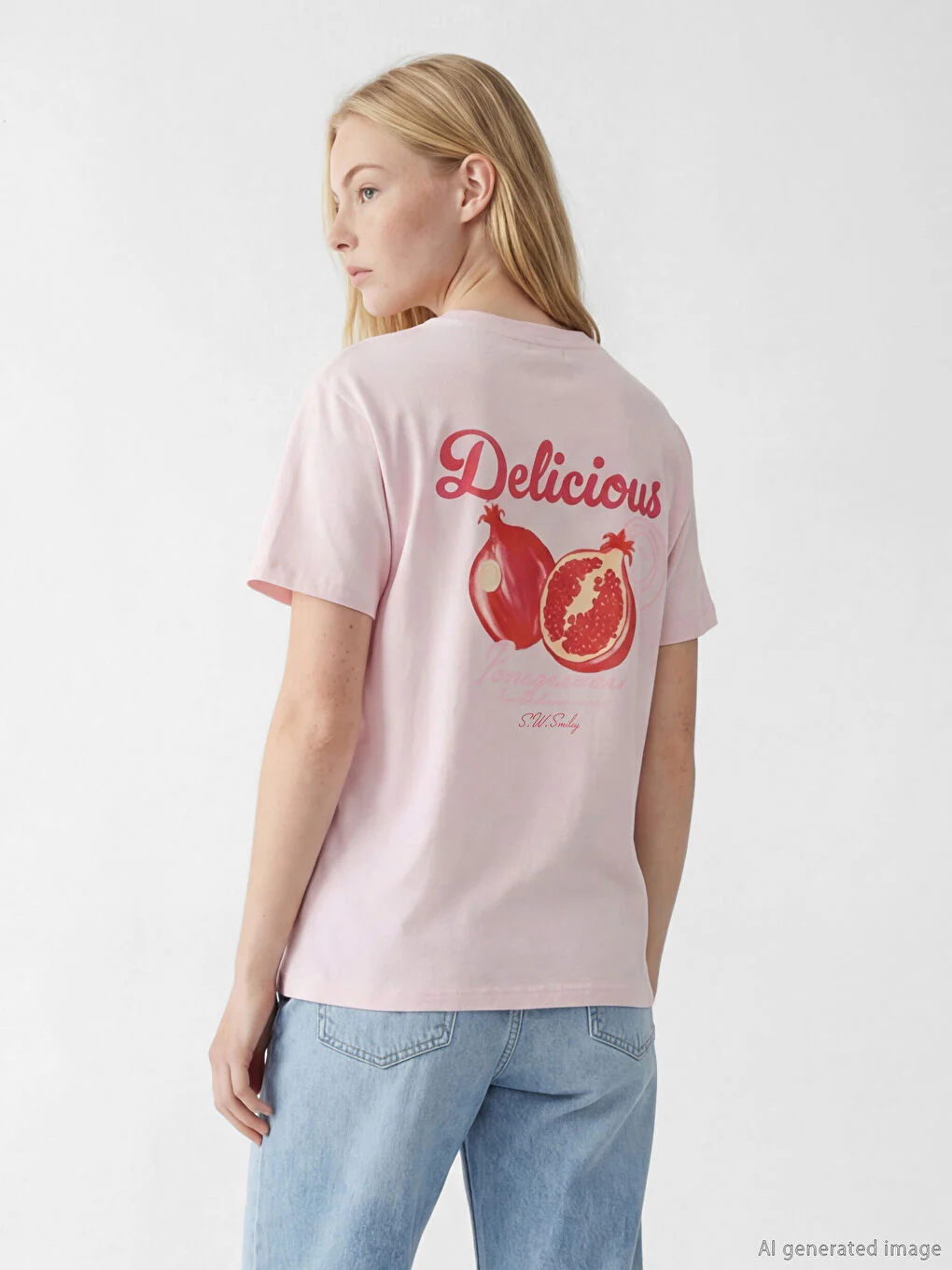 XSIDE Pink Crew Neck S.W. Smiley  Print Women's T-Shirt - Image 4